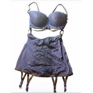 Victoria's Secret 2014 Vintage Strappy Lace Garter Apron Corset Bustier Blue 34D